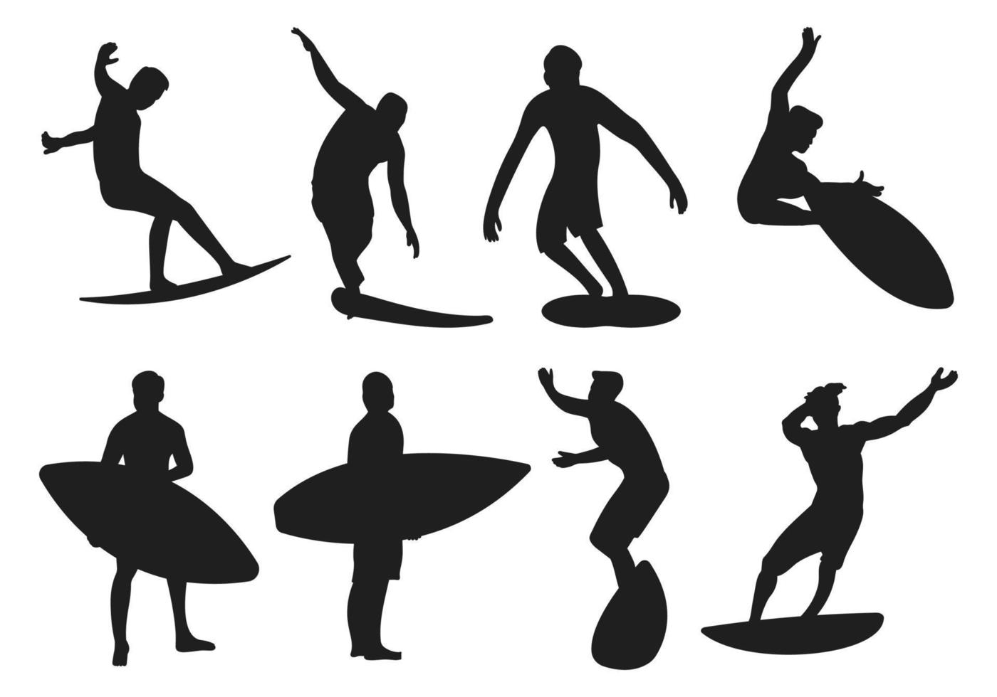 surfant vecteur silhouettes, l'eau sport illustration ensemble