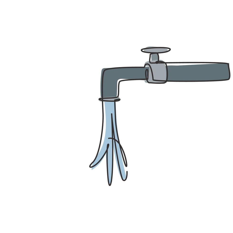 dessin d'une seule ligne d'une éclaboussure d'eau tombant du robinet d'eau. symbole de fraîcheur et de propreté des mains contre les germes et les bactéries. ligne continue dessiner illustration vectorielle graphique de conception. vecteur