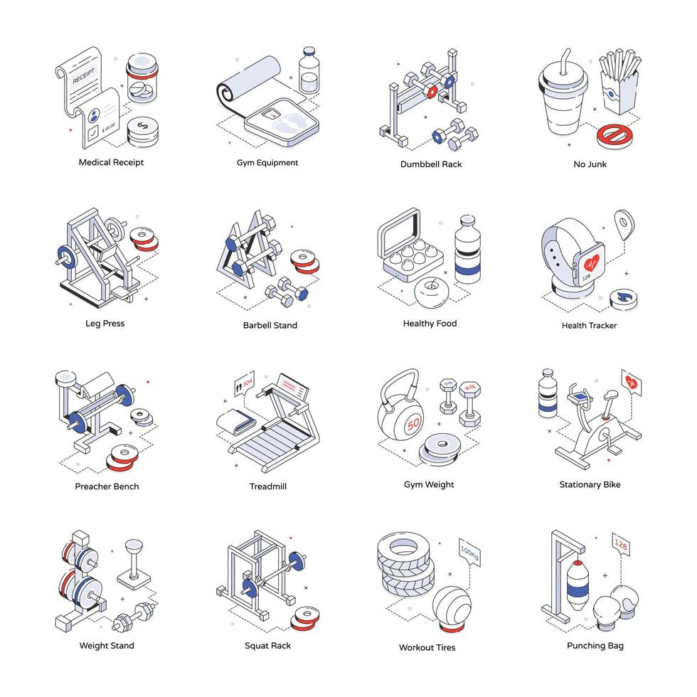 aptitude et médical isométrique ligne Icônes vecteur