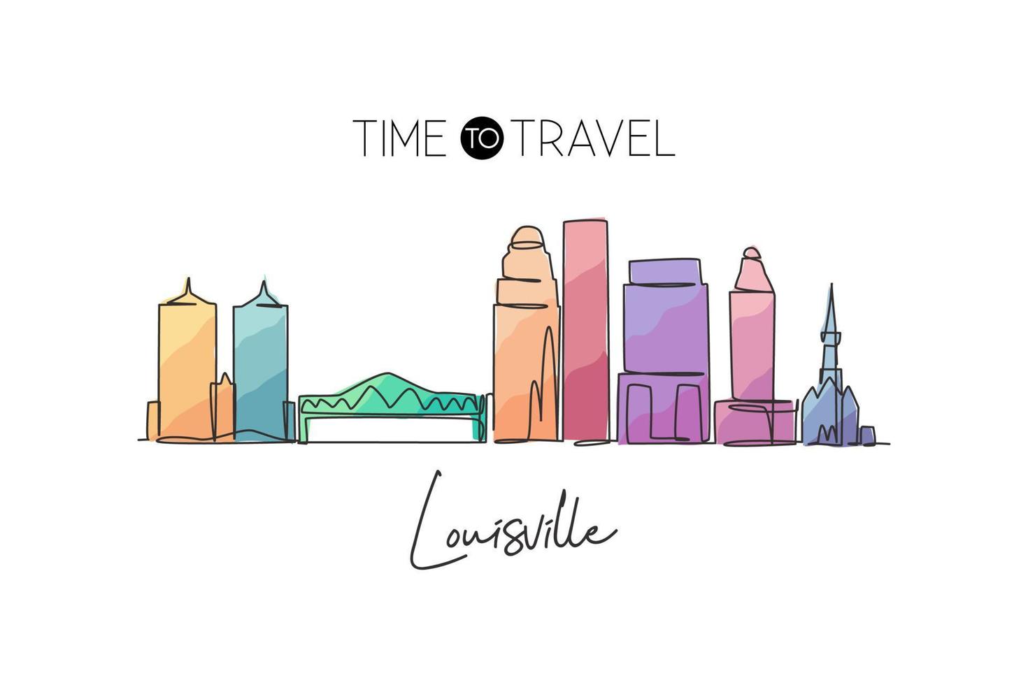 une ligne continue dessinant les toits de la ville de louisville, kentucky. beau repère. affiche de vacances de voyage de tourisme de paysage mondial. illustration vectorielle de conception de dessin de ligne unique de trait élégant modifiable vecteur