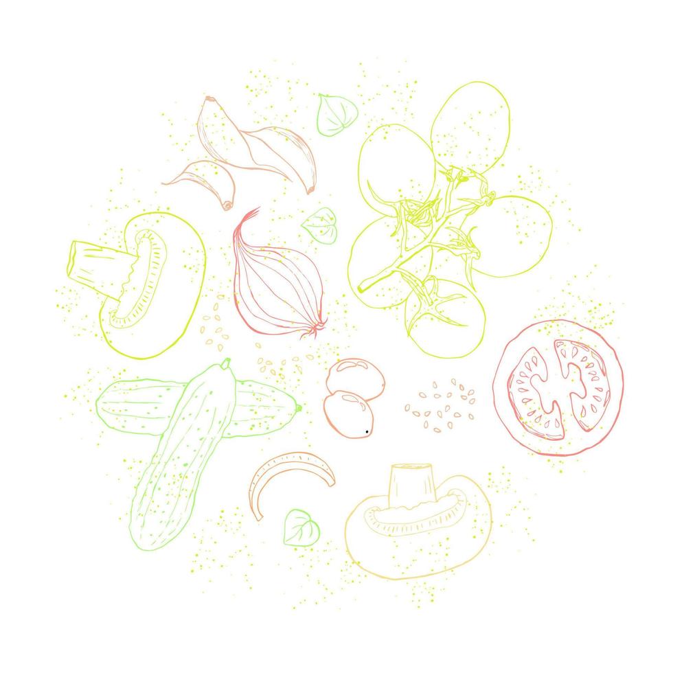 des légumes esquisser art illustration cercle composition vecteur