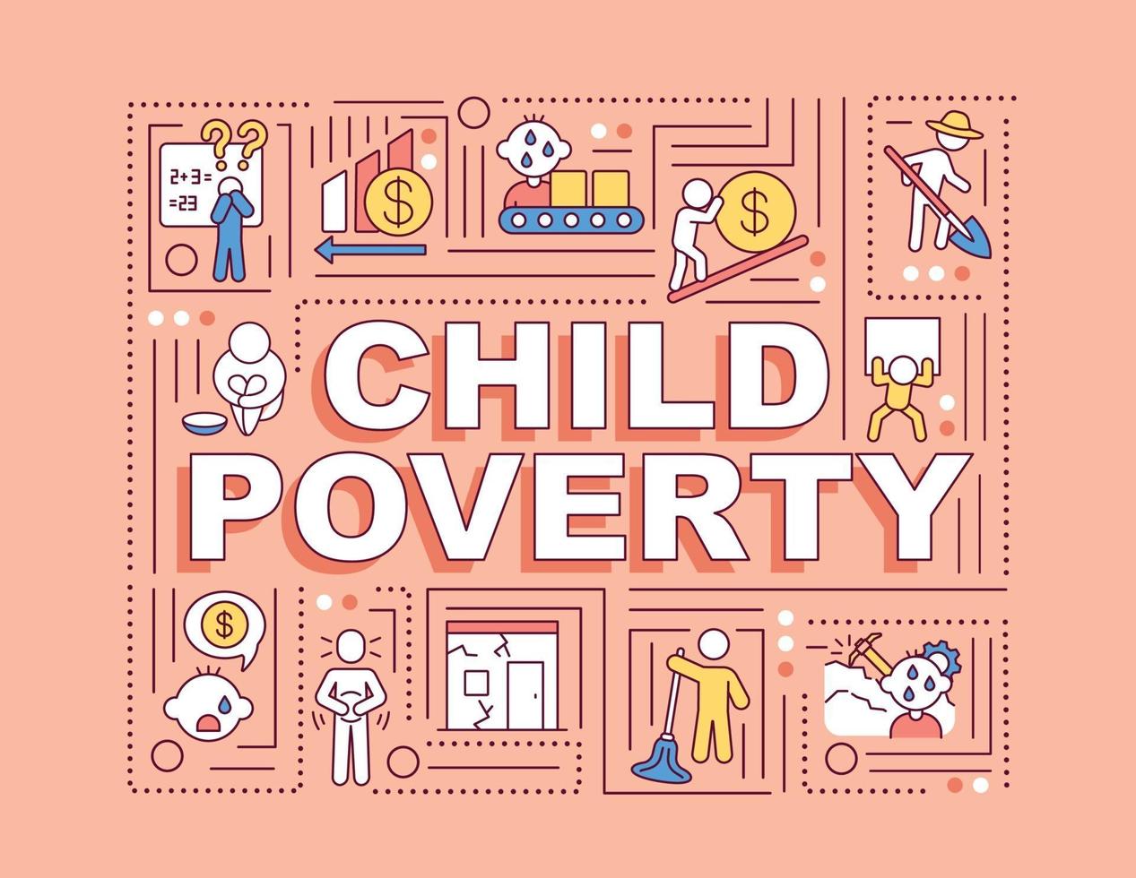 bannière de concepts de mot pauvreté enfant vecteur