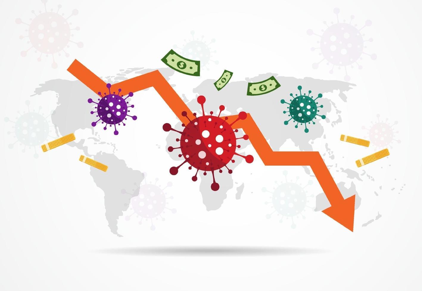 impact de covid-19 sur l'économie mondiale et les marchés boursiers, conception de concept de crise financière. illustration vectorielle vecteur