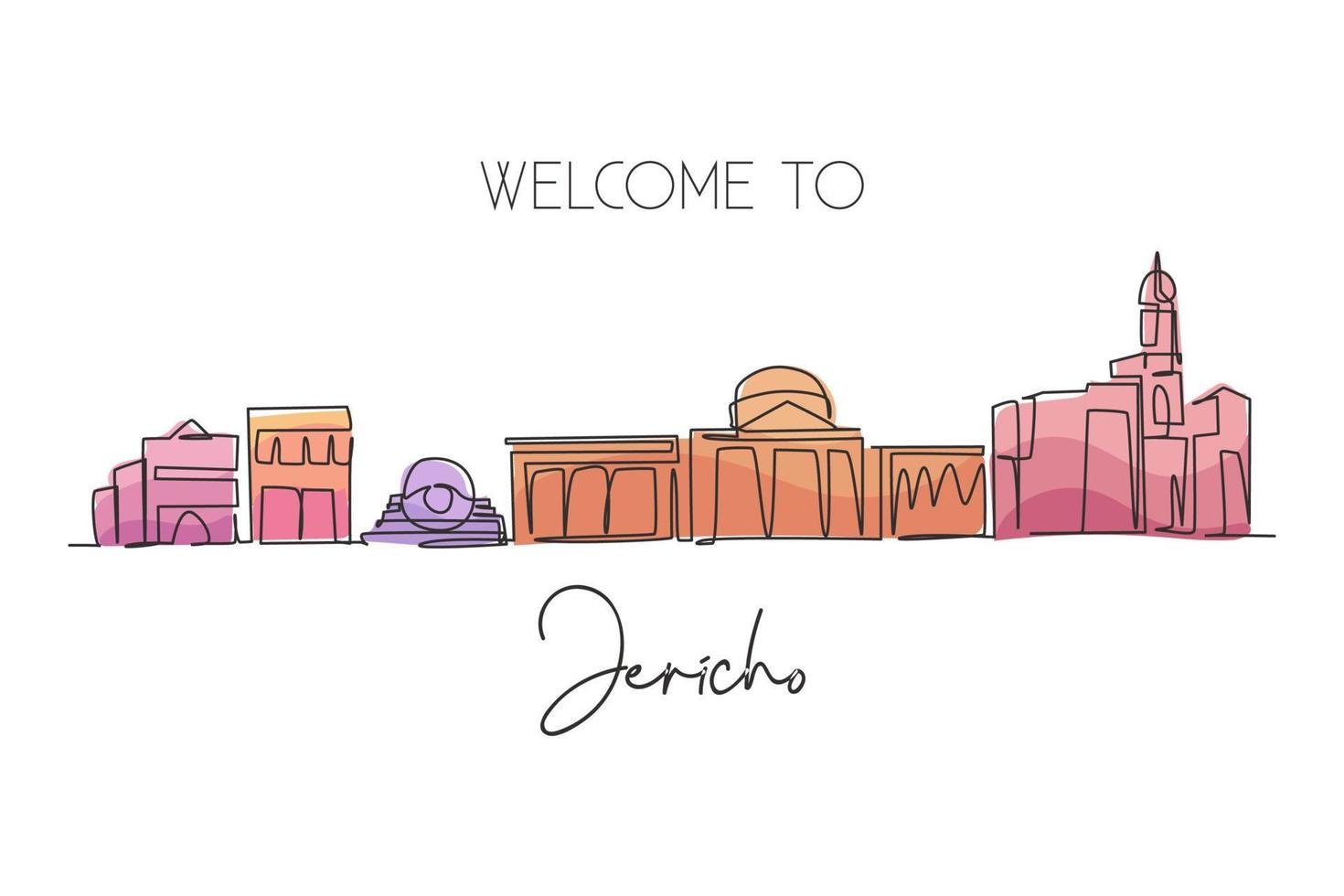 un dessin en ligne continu de l'horizon de la ville de jéricho, palestine. monde beau tourisme de paysage et vacances de voyage pour l'impression de décoration murale. illustration vectorielle de dessin graphique à ligne unique élégante vecteur