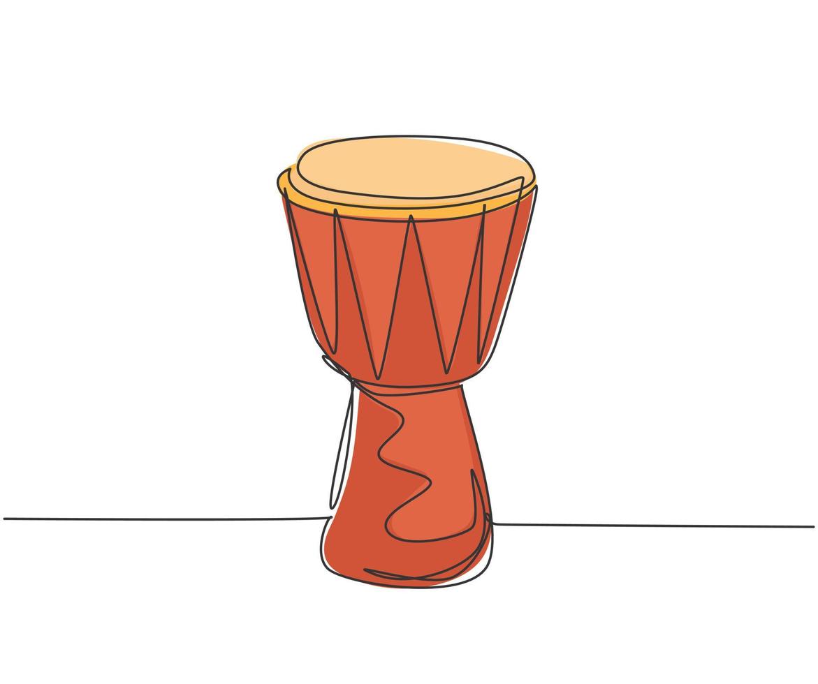 dessin au trait continu unique du tambour ethnique africain traditionnel, djembé. Instruments de musique à percussion moderne concept une ligne dessiner illustration vectorielle graphique de conception vecteur