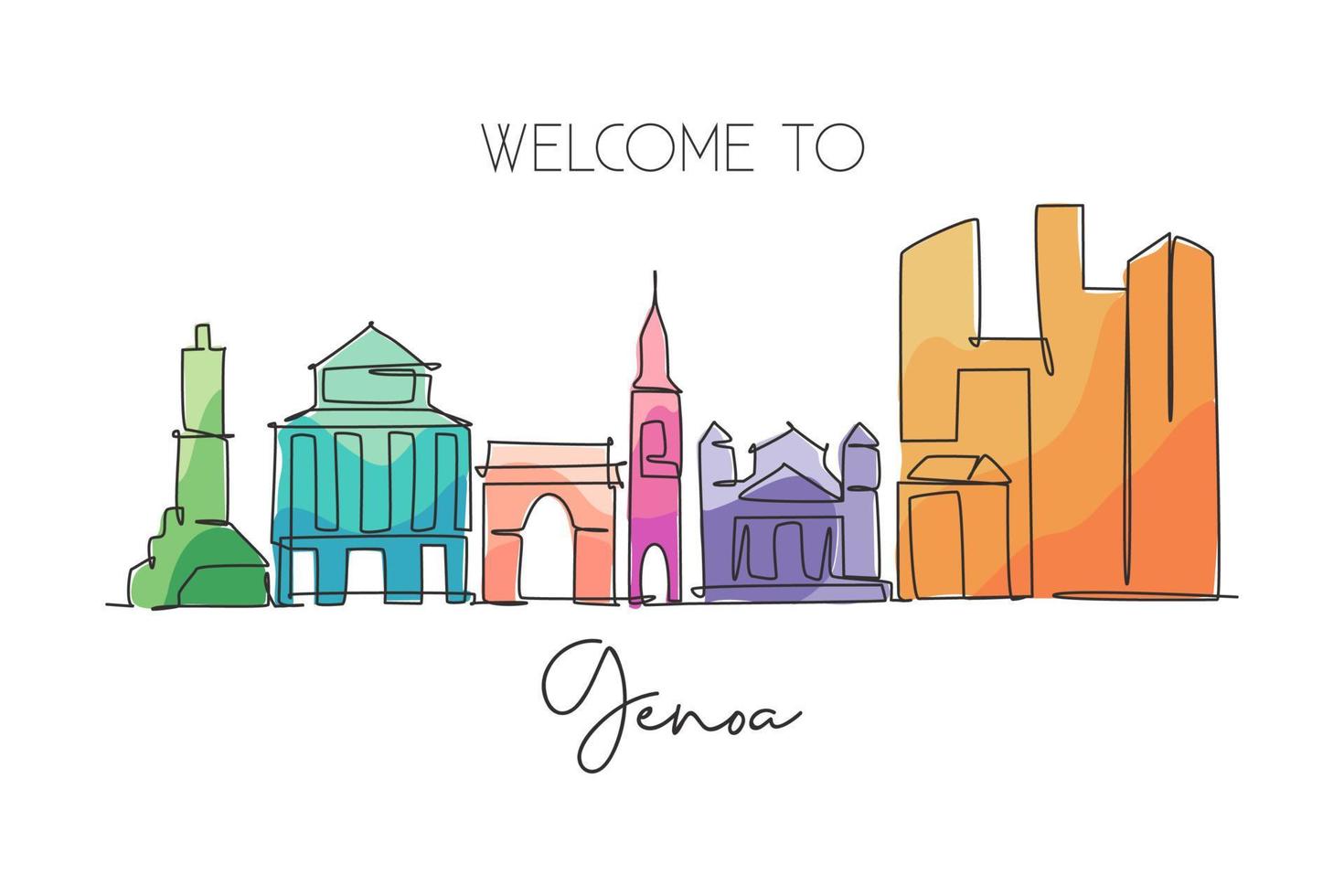 un dessin en ligne continu des toits de la ville de gênes, italie. beau gratte-ciel. monde paysage tourisme voyage vacances concept décoration murale affiche. illustration vectorielle de conception de dessin à une seule ligne élégante vecteur