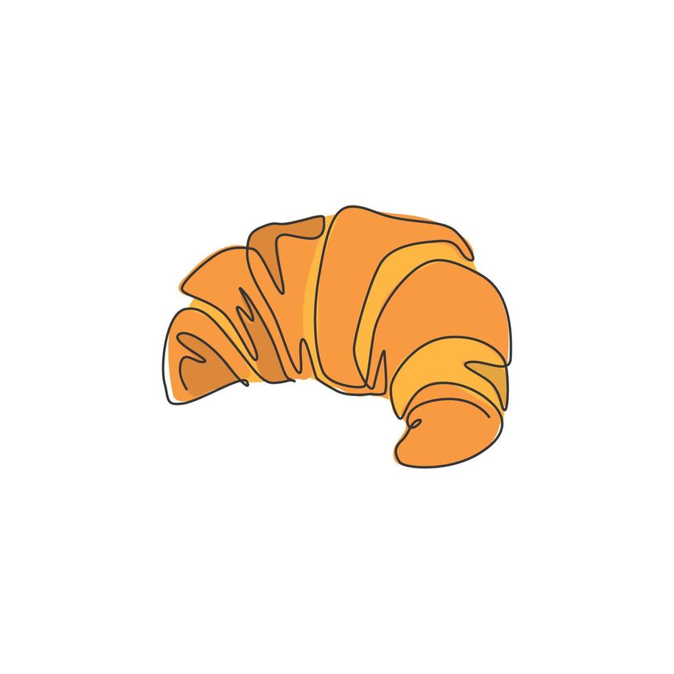 un seul dessin au trait d'illustration vectorielle de logo de boutique de croissants sucrés en ligne frais. menu de café de nourriture de petit déjeuner et concept d'insigne de restaurant. logotype de nourriture de rue de conception de ligne continue moderne vecteur