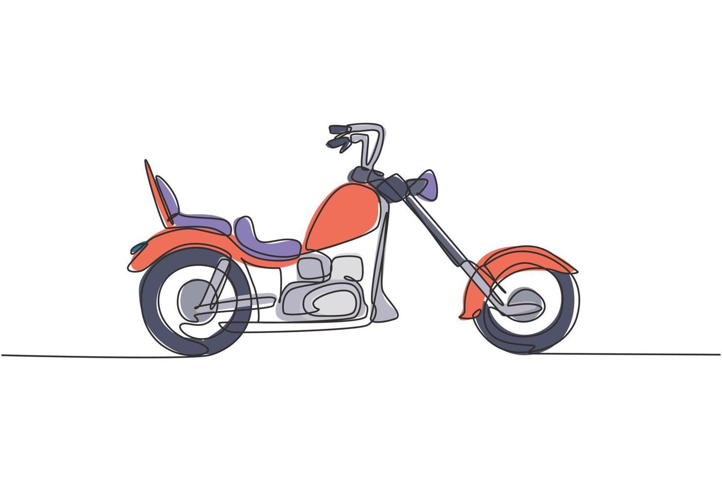un seul dessin d'une vieille moto chopper rétro vintage. concept de transport de moto vintage ligne continue graphique dessiner illustration vectorielle de conception vecteur