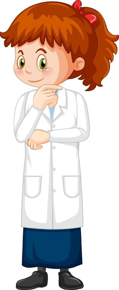 personnage de dessin animé de jolie fille portant une blouse de laboratoire scientifique vecteur