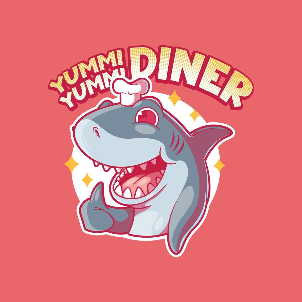 une requin personnage mascotte habillé comme une chef vecteur illustration. logo, marque, marrant conception concept.