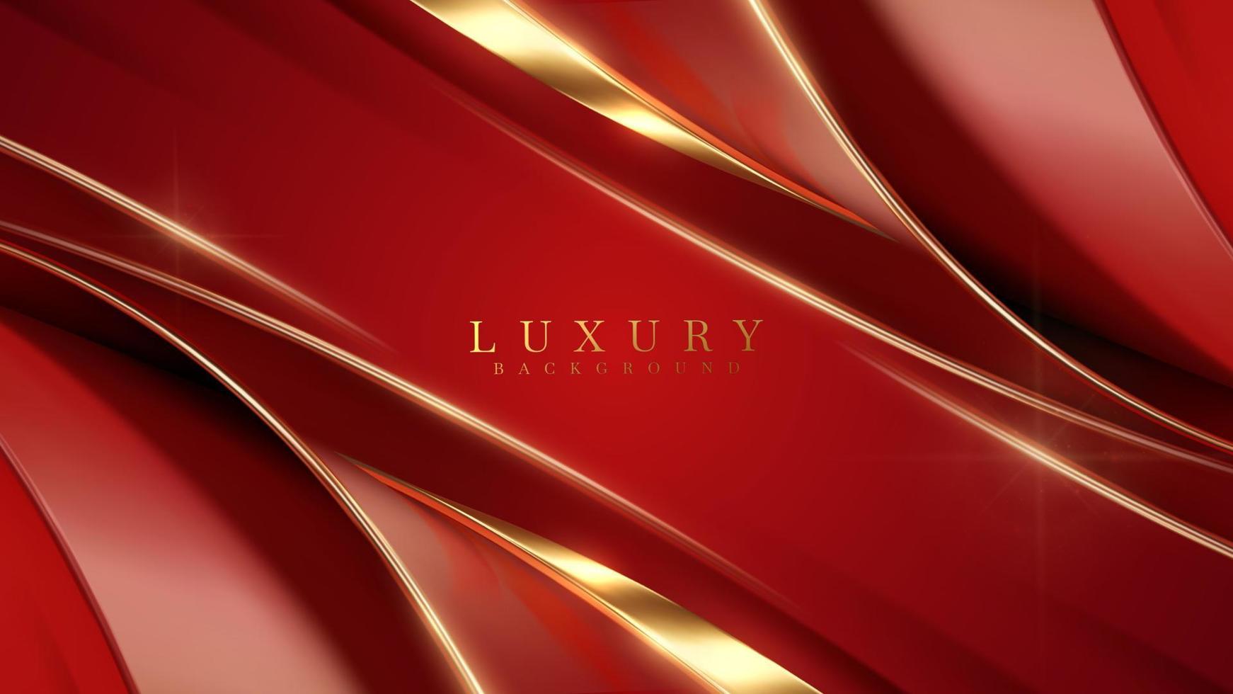 luxe rouge Couleur Contexte avec d'or ligne éléments et courbe lumière effet décoration. vecteur
