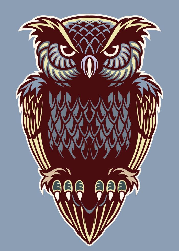 ancien style Couleur de hibou oiseau vecteur