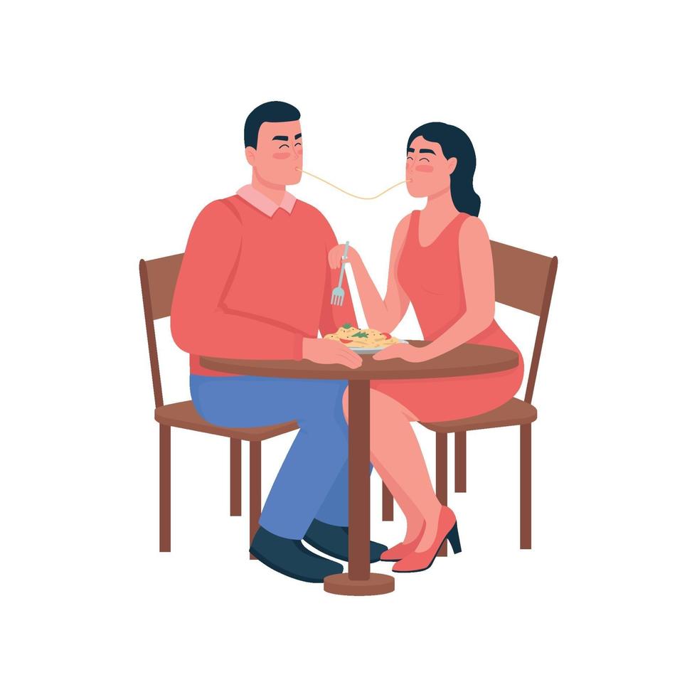 homme et femme, manger, spaghetti, plat, couleur, vecteur, détaillé, caractères vecteur