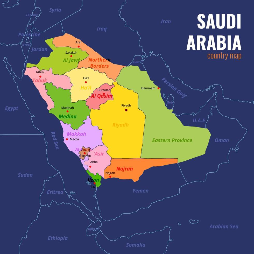 carte de l'arabie saoudite vecteur