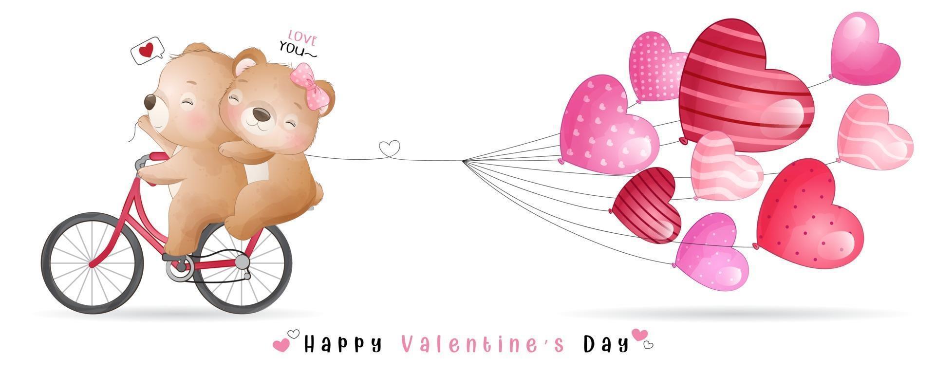 ours mignon doodle pour la collection de la saint valentin vecteur