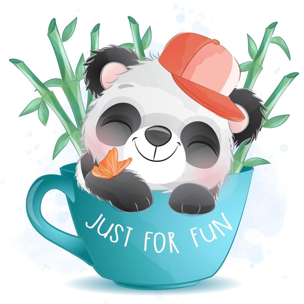 mignon petit panda avec illustration aquarelle vecteur