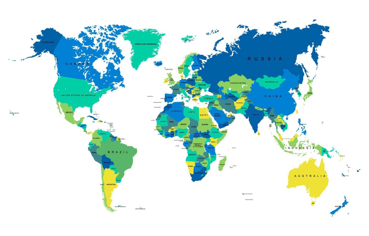 carte du monde avec le nom du pays vecteur