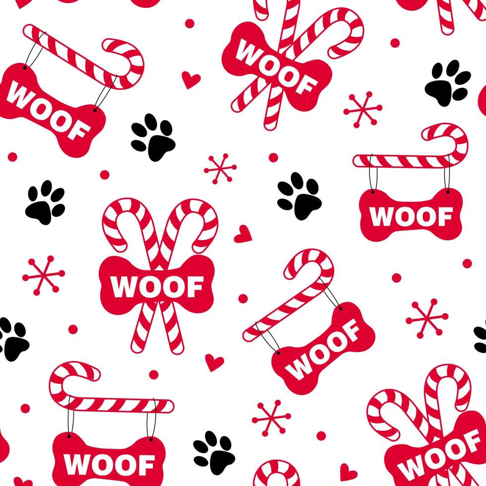 sans couture modèle de Noël chien animal de compagnie, chien pattes, bonbons canne, et OS avec trame formulations - Noël vecteur conception