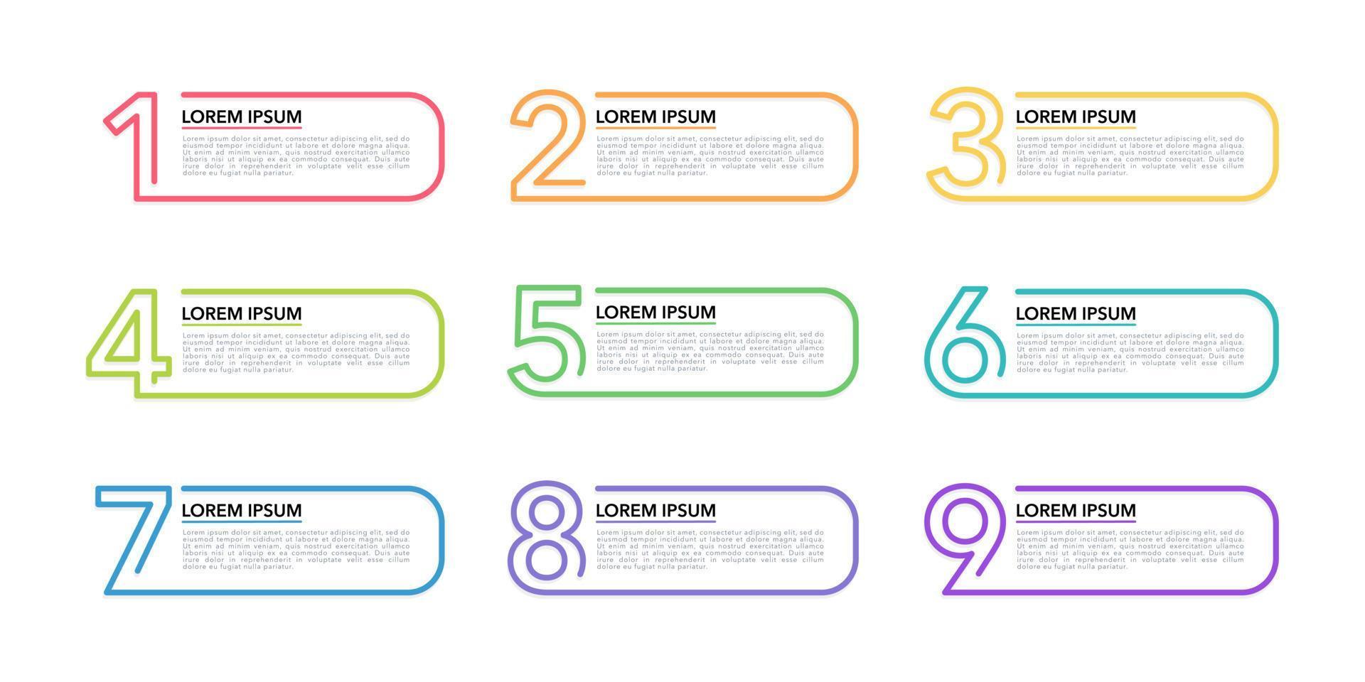 infographie coloré 9 les options ou pas. infographie rectangle Cadre nombre. vecteur illustration.