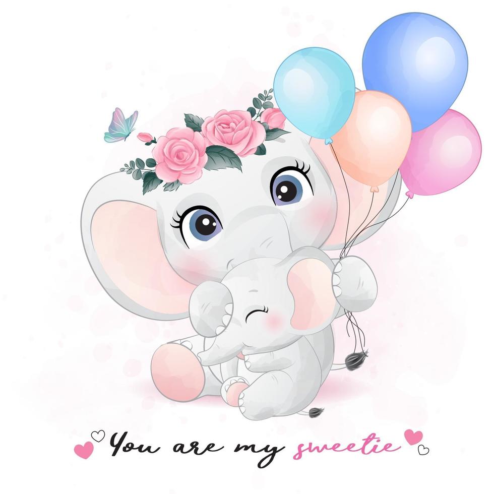 illustration mignonne mère éléphant et bébé vecteur