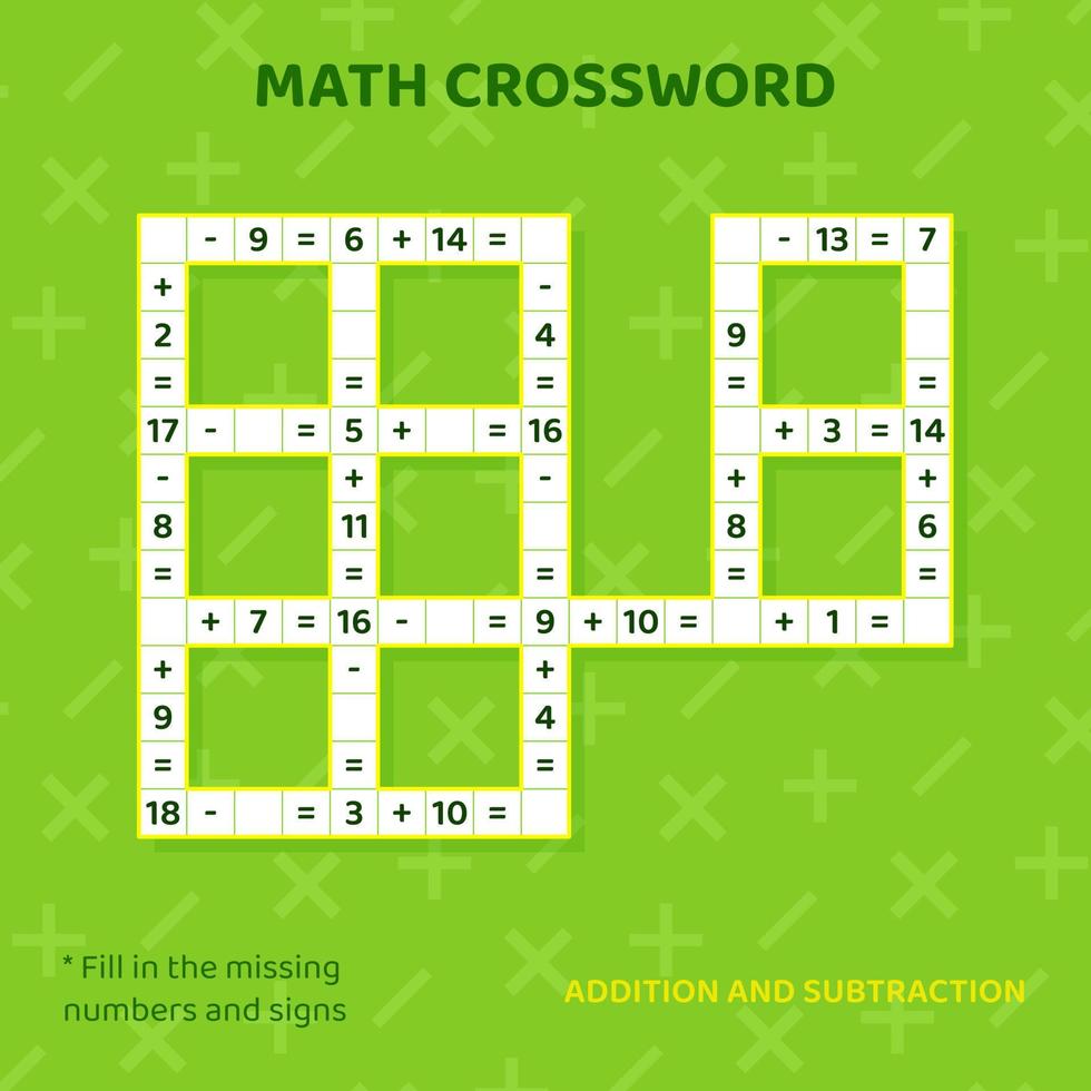 math mots croisés puzzle pour enfants. une addition et soustraction. compte en haut à 20. vecteur illustration