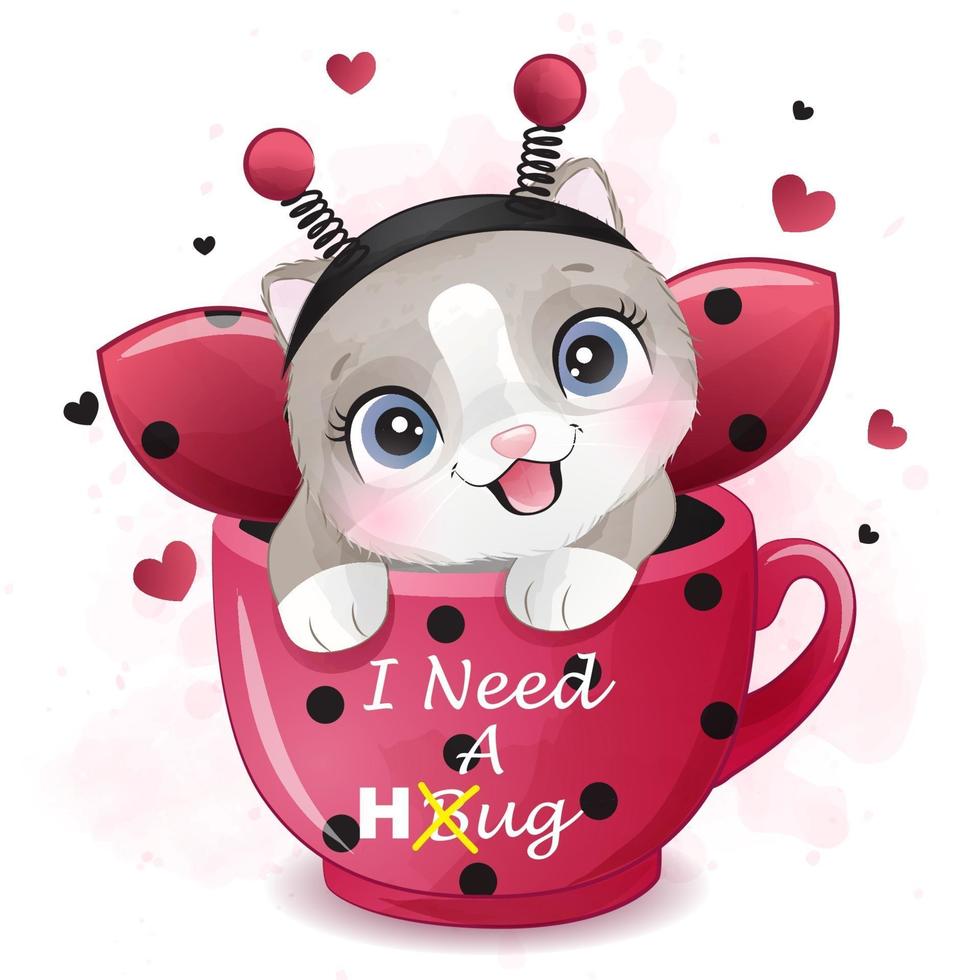 mignon petit chaton assis dans une tasse illustration vecteur