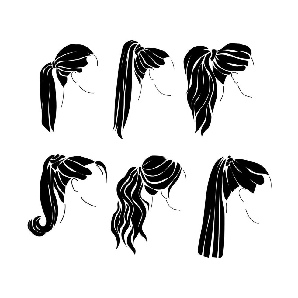 coiffure queue de cheval silhouettes ensemble, les options pour branché femelle coiffures vecteur
