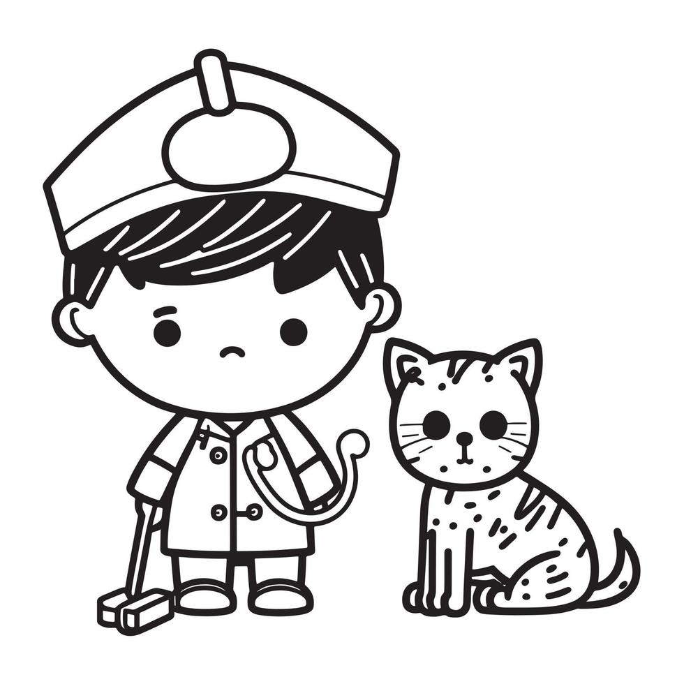 mignonne dessin animé vétérinaire avec une chat vecteur