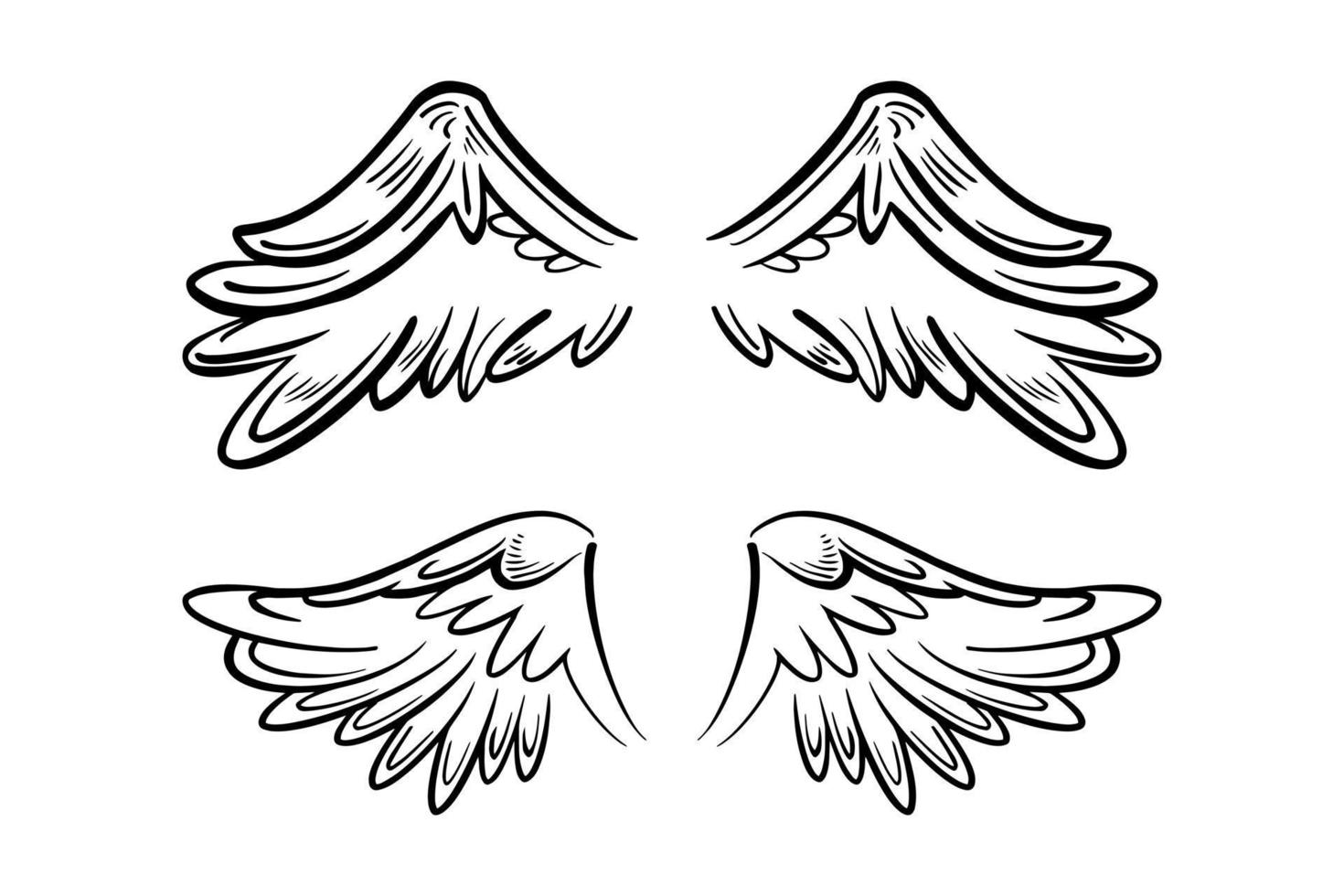 croquis des ailes d'ange. aile en plumes d'ange. illustration vectorielle. vecteur