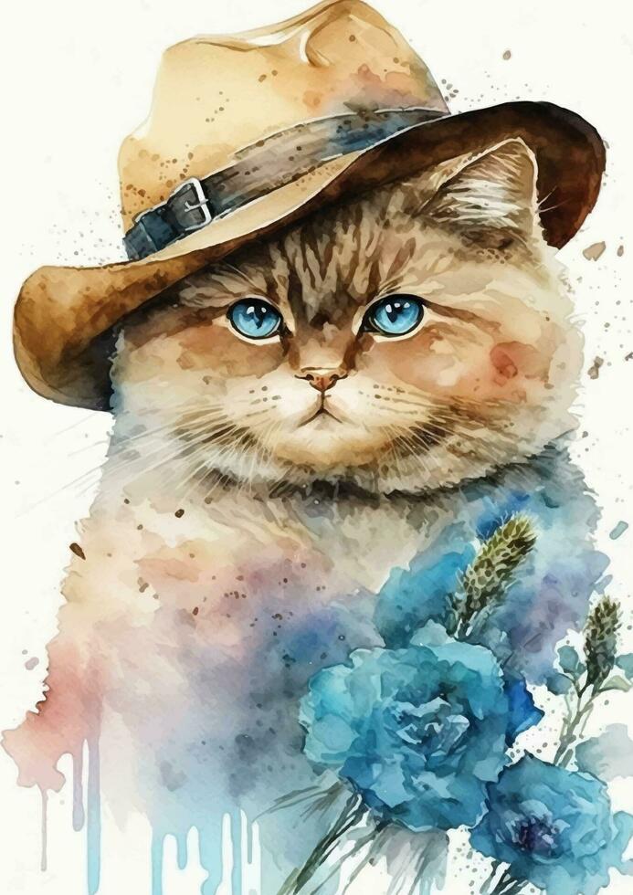 aquarelle chat visage de angora race vecteur