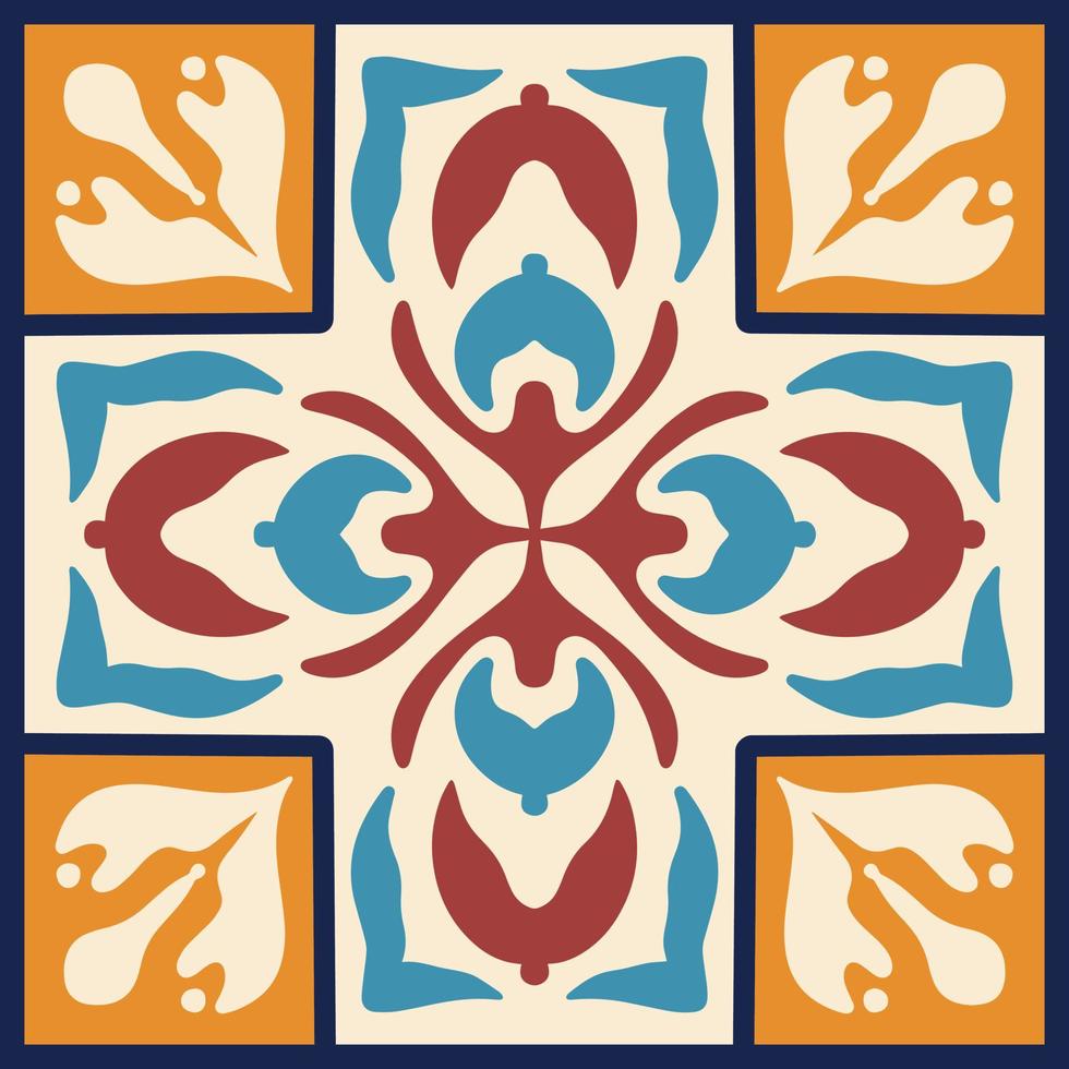 marocain mosaïque tuile avec coloré patchwork. ancien le Portugal azulejos, mexicain talavera, italien majolique ornement, arabesque motif ou Espagnol céramique mosaïque vecteur