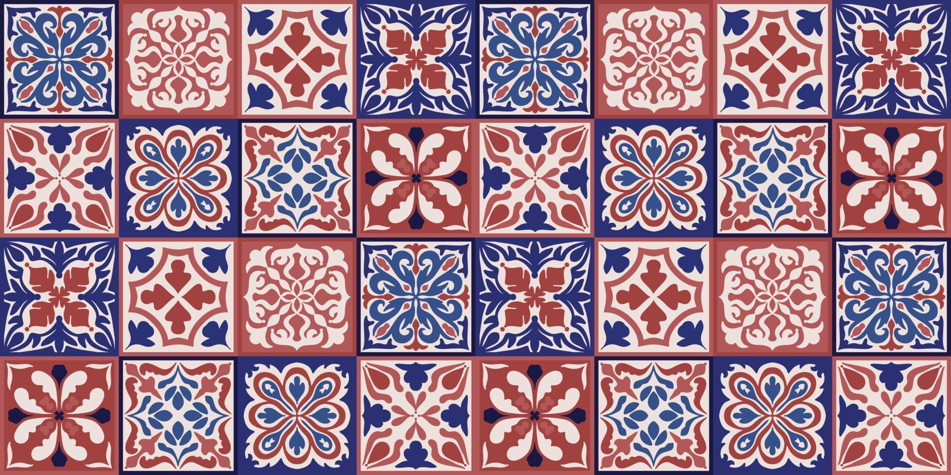 sans couture marocain mosaïque tuile modèle avec coloré patchwork. ancien le Portugal azulejos, mexicain talavera, italien majolique ornement, arabesque motif ou Espagnol céramique mosaïque vecteur