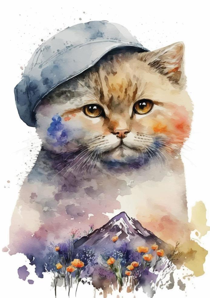 de mauvaise humeur aquarelle chat portrait de angora race vecteur