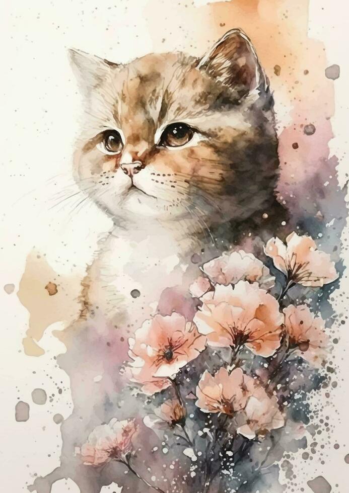 adorable Britanique court cheveux chat aquarelle illustration vecteur