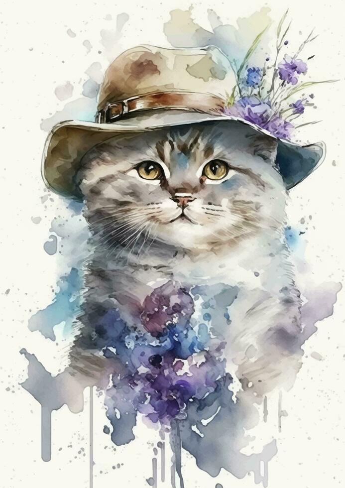 élégant angora chat aquarelle portrait vecteur