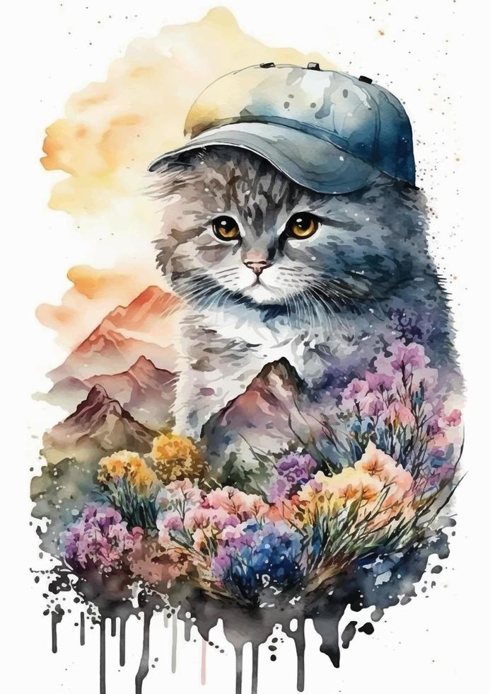 une aquarelle fenêtre dans un angora chats gracieux la vie vecteur