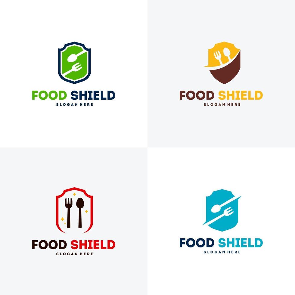ensemble de modèle de conceptions de logo de bouclier alimentaire, symbole de logo de restaurant vecteur