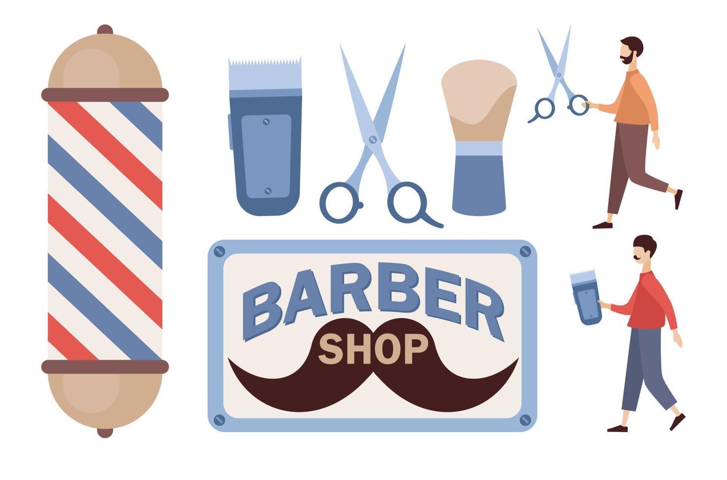 salon de coiffure outils collection ensemble. coiffeur magasin instruments. coiffeur pôle, ciseaux, rasage brosse, électrique tondeuse icône. vecteur plat illustration