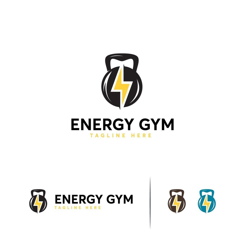 modèle de conceptions de logo de gym d'énergie, modèle de logo de cloche de bouilloire de fitness vecteur