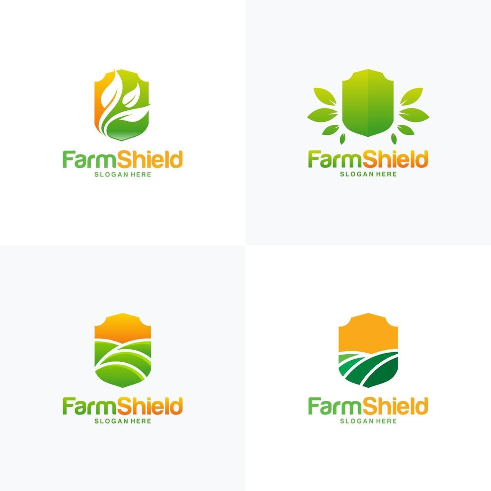 ensemble de conceptions de logo de bouclier de ferme vecteur, symbole de modèle de logo de bouclier de nature, logo de protection de l'écologie vecteur