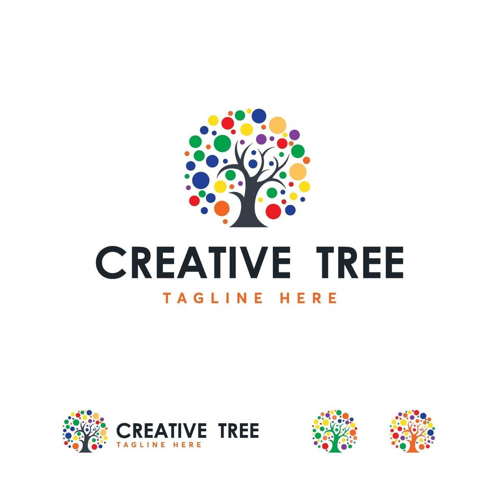 logo créatif arbre coloré conçoit le vecteur de concept,