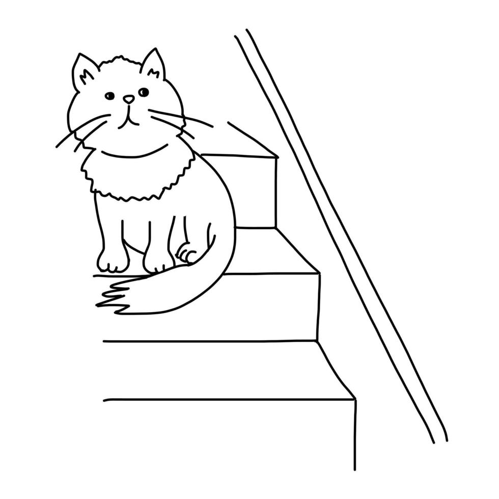 mignonne chat dans contour griffonnage style. vecteur illustration dans dessin animé main tiré style isolé sur blanc Contexte