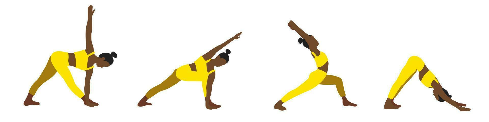collection de poses de yoga. Afro-américain. femme femme fille. illustration vectorielle dans un style plat de dessin animé isolé sur fond blanc. vecteur