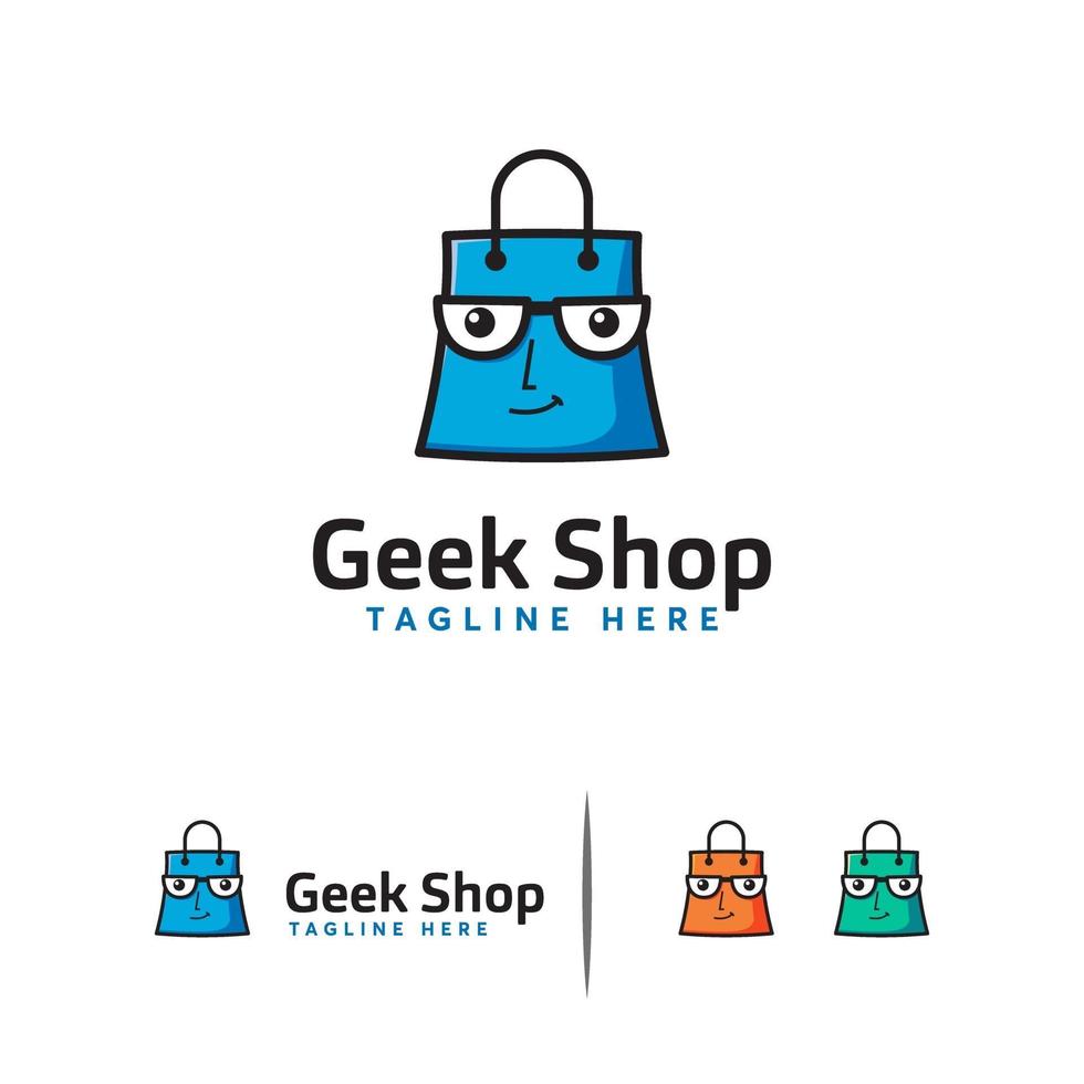 logo de magasin geek, concept de concept de logo de sac à provisions vecteur