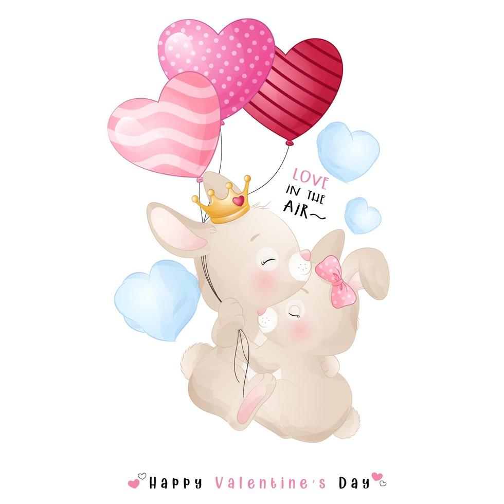 mignon lapin doodle pour la saint valentin vecteur