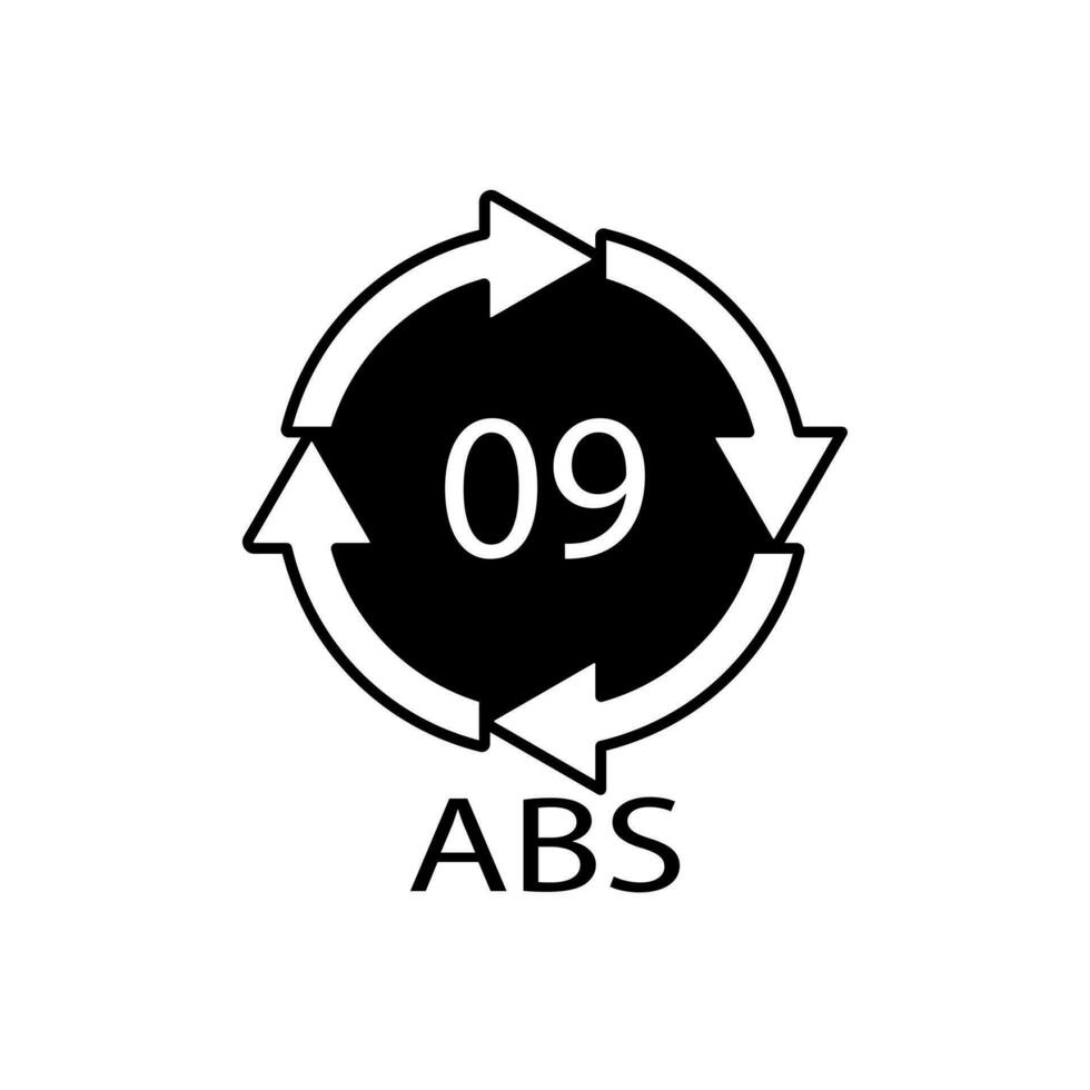 symbole de recyclage en plastique abs 9 icône vectorielle. code de recyclage plastique abs 09. vecteur