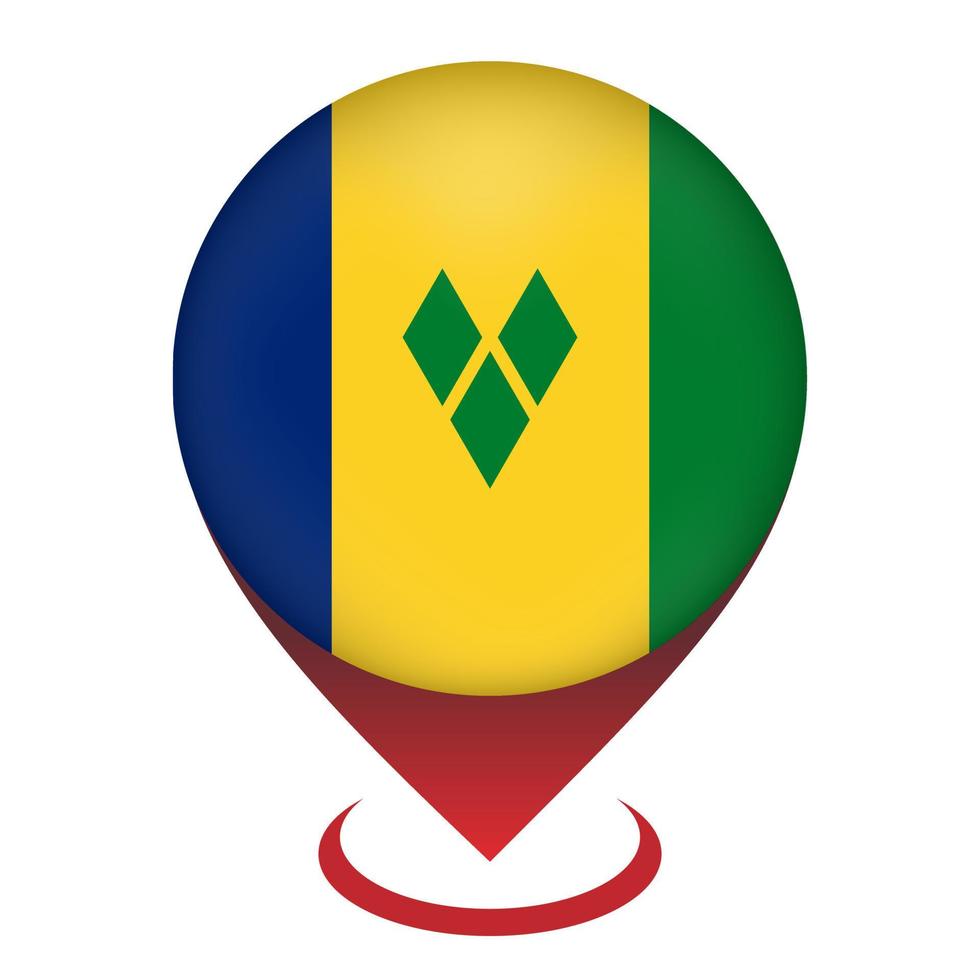 pointeur de carte avec pays vincent et les grenadines. drapeau vincent et les grenadines. illustration vectorielle. vecteur