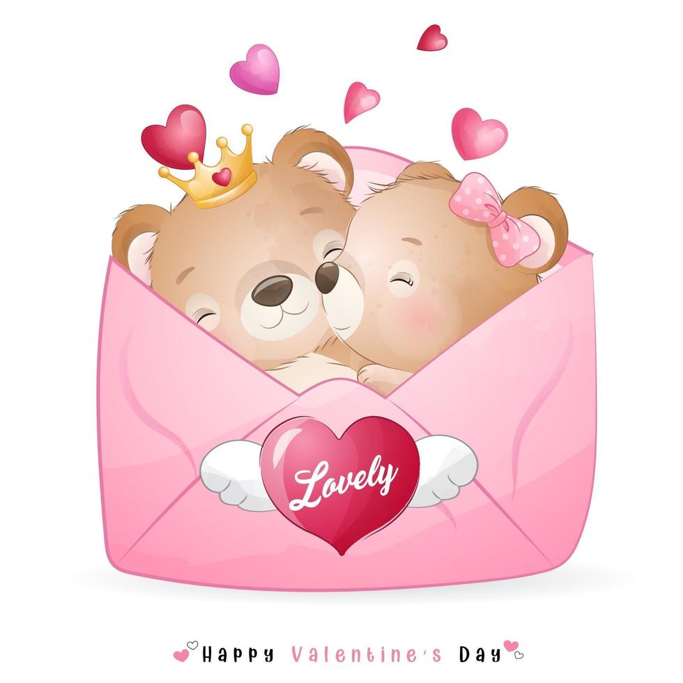 ours mignon doodle pour la saint valentin vecteur