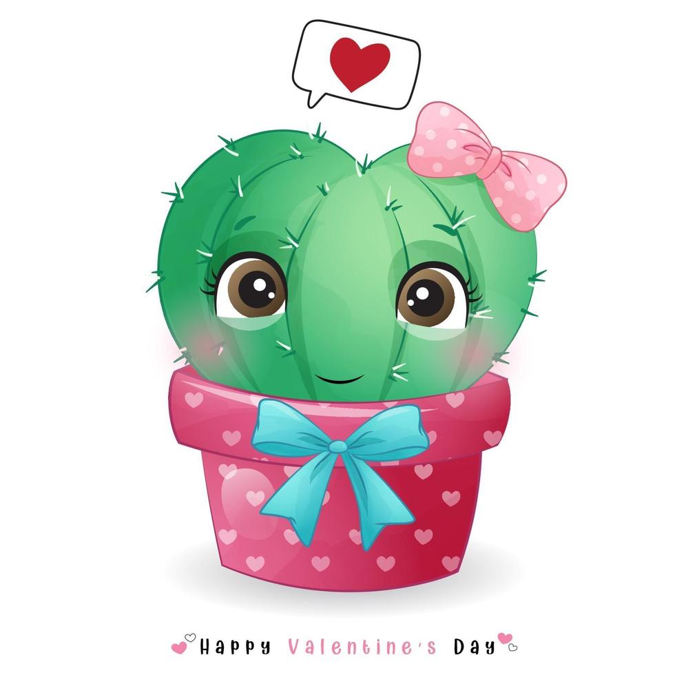 mignon, griffonnage, cactus, pour, saint valentin vecteur