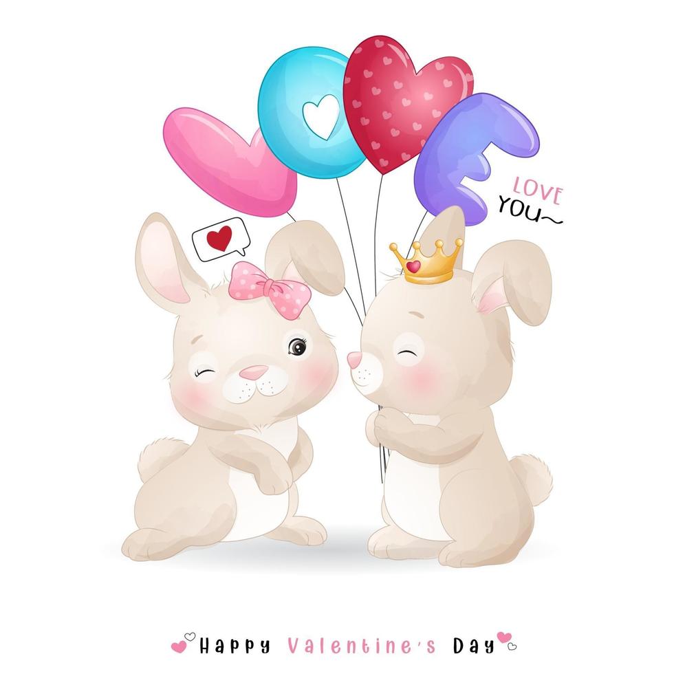 mignon lapin doodle pour la saint valentin vecteur